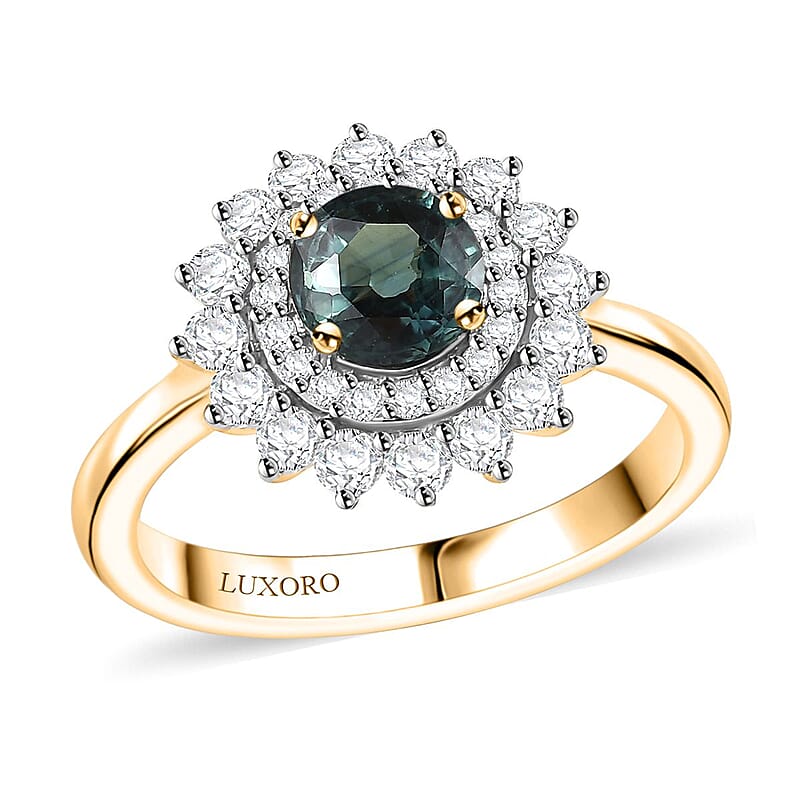 Certified & Appraised Luxoro AAA Australian Sapphire and Diamond G-H I2 1.85 ctw Floral Ring in 14K Yellow Gold (Size  8.0)