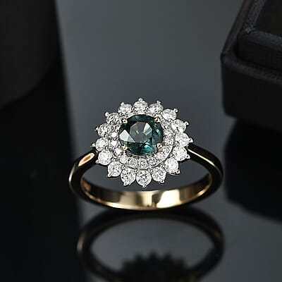 Certified & Appraised Luxoro AAA Australian Sapphire and Diamond G-H I2 1.85 ctw Floral Ring in 14K Yellow Gold (Size  8.0)