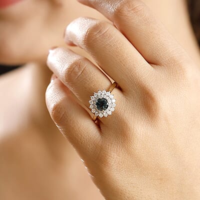 Certified & Appraised Luxoro AAA Australian Sapphire and Diamond G-H I2 1.85 ctw Floral Ring in 14K Yellow Gold (Size  8.0)