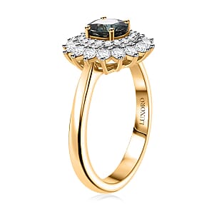 Certified & Appraised Luxoro AAA Australian Sapphire and G-H I2 Diamond 1.85 ctw Floral Ring in 14K Yellow Gold (Size 8.0) 