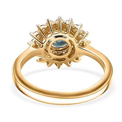 Certified & Appraised Luxoro AAA Australian Sapphire and Diamond G-H I2 1.85 ctw Floral Ring in 14K Yellow Gold (Size  8.0)