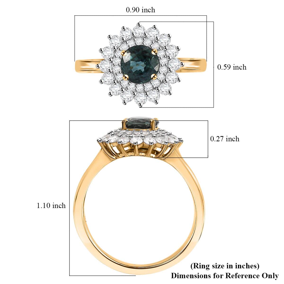 Certified & Appraised Luxoro 14K Yellow Gold AAA Australian Sapphire, Diamond (G-H, I2) (0.74 cts) Floral Ring (Size 10.0) 1.85 ctw image number 5