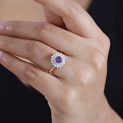 Certified & Appraised Luxoro AAA Australian Sapphire and Diamond G-H I2 1.85 ctw Floral Ring in 14K Yellow Gold (Size  9.0)