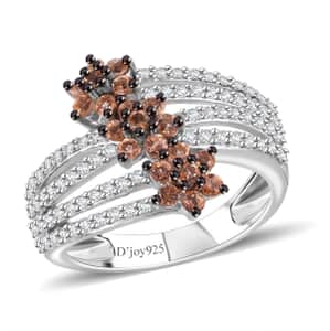 Jenipapo Andalusite and White Zircon 1.35 ctw Garden Bloom Ring in Rhodium Over Sterling Silver (Size 10.0)