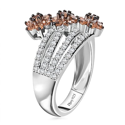 D'Joy Jenipapo Andalusite and White Zircon 1.35 ctw Garden Bloom Ring in Rhodium Over Sterling Silver (Size 10.0)