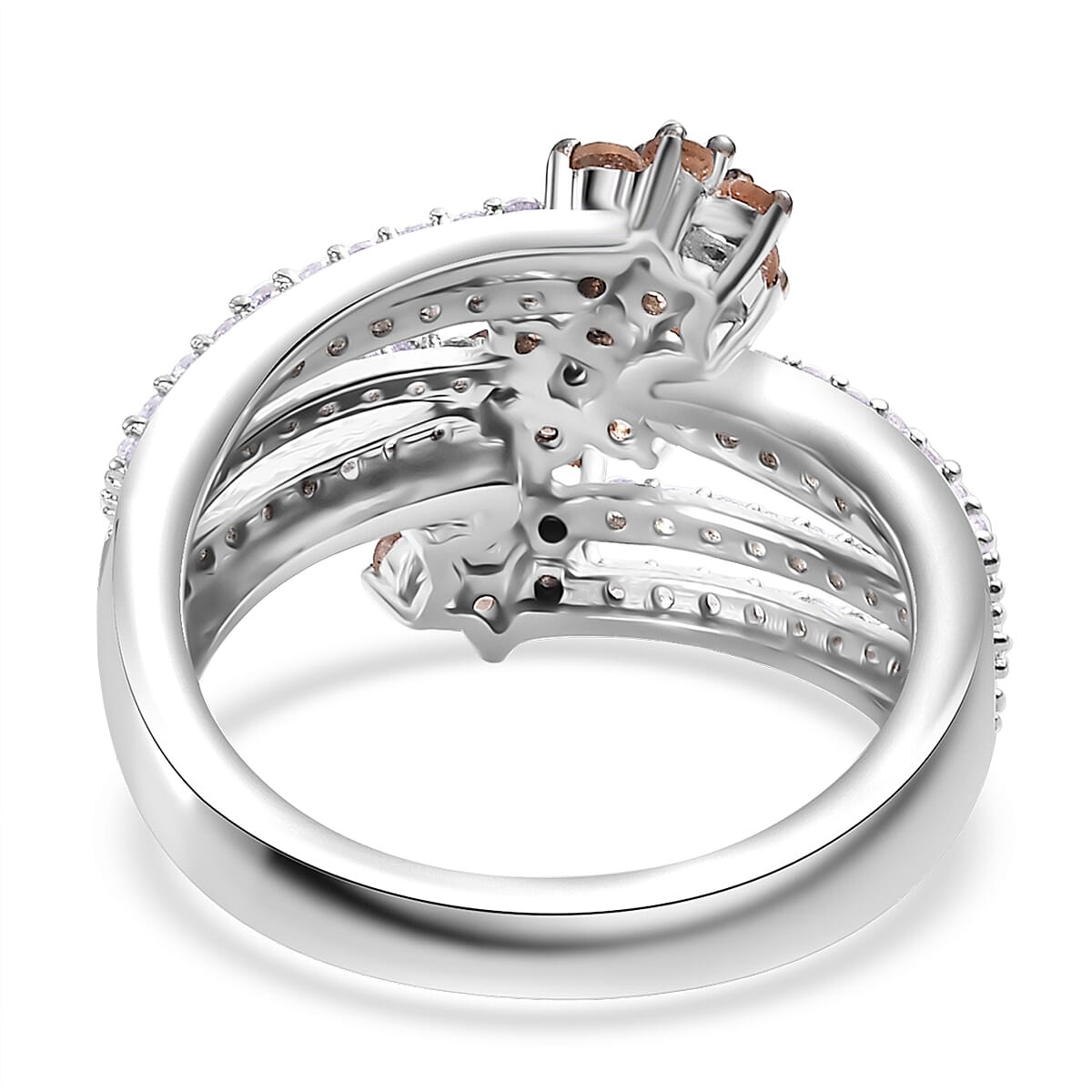 D'Joy Jenipapo Andalusite and White Zircon 1.35 ctw Garden Bloom Ring in Rhodium Over Sterling Silver (Size 10.0)