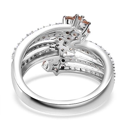 D'Joy Jenipapo Andalusite and White Zircon 1.35 ctw Garden Bloom Ring in Rhodium Over Sterling Silver (Size 10.0)