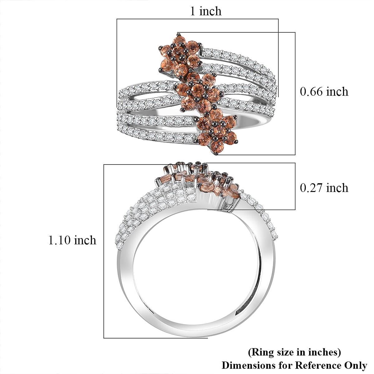 D'Joy Jenipapo Andalusite and White Zircon 1.35 ctw Garden Bloom Ring in Rhodium Over Sterling Silver (Size 10.0)