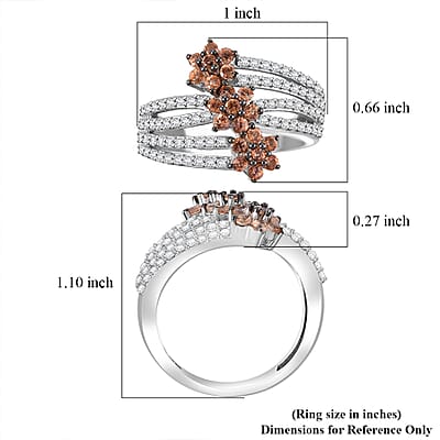 D'Joy Jenipapo Andalusite and White Zircon 1.35 ctw Garden Bloom Ring in Rhodium Over Sterling Silver (Size 10.0)