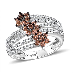 Jenipapo Andalusite and White Zircon 1.35 ctw Garden Bloom Ring in Rhodium Over Sterling Silver (Size 5.0)