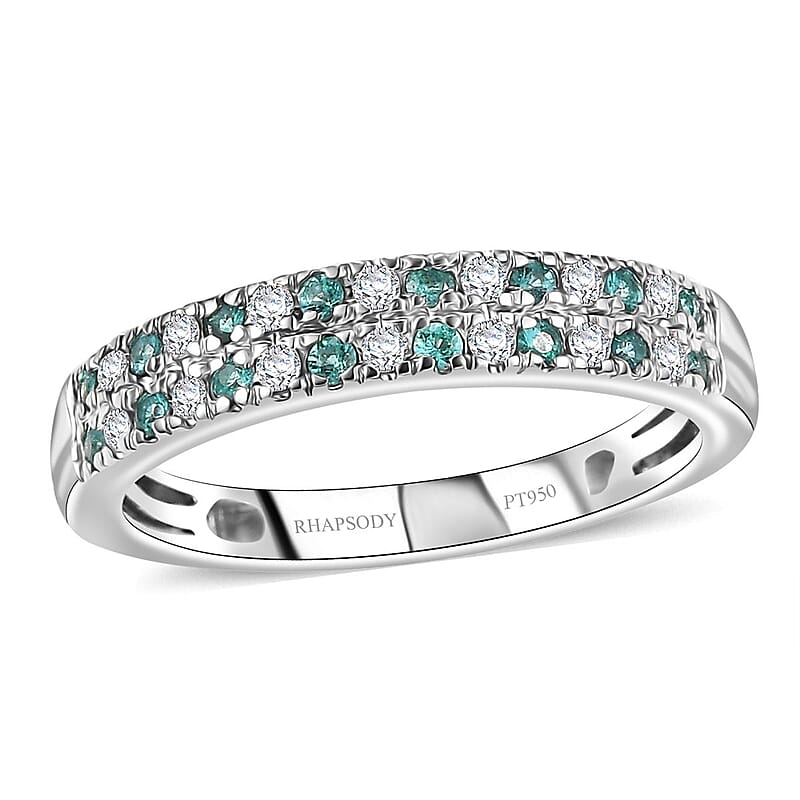 Rhapsody AAAA Paraiba Tourmaline and E-F VS2 Diamond 0.35 ctw 2 Row Band Ring in 950 Platinum (Size 10.0) 4.50 Grams (Del. in 10-12 Days) 