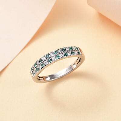 Rhapsody AAAA Paraiba Tourmaline and E-F VS2 Diamond 0.35 ctw 2 Row Band Ring in 950 Platinum (Size 10.0) 4.50 Grams (Del. in 10-12 Days) 