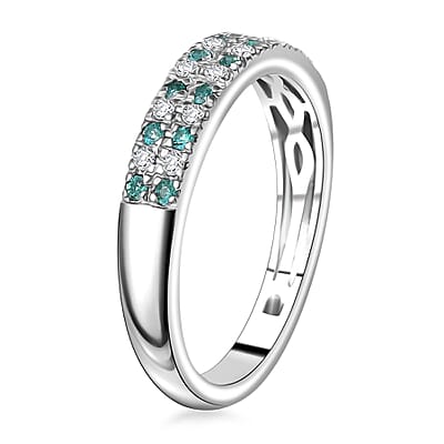 Rhapsody AAAA Paraiba Tourmaline and E-F VS2 Diamond 0.35 ctw 2 Row Band Ring in 950 Platinum (Size 10.0) 4.50 Grams (Del. in 10-12 Days) 