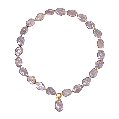 Purple Keshi Pearl Necklace in 14K Yellow Gold Over Sterling Silver 20 Inches