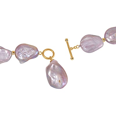 Purple Keshi Pearl Necklace in 14K Yellow Gold Over Sterling Silver 20 Inches