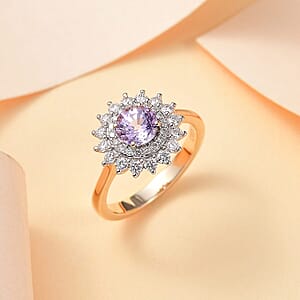 Certified & Appraised Luxoro AAA Madagascar Pink Sapphire and Diamond G-H I2 1.79 ctw Floral Ring in 14K Yellow Gold (Size  6.0)