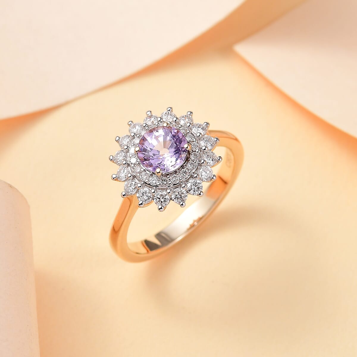 Certified & Appraised Luxoro AAA Madagascar Pink Sapphire and G-H I2 Diamond 1.79 ctw Floral Ring in 14K Yellow Gold (Size 7.0) image number 1