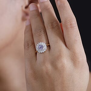 Certified & Appraised Luxoro AAA Madagascar Pink Sapphire and G-H I2 Diamond 1.79 ctw Floral Ring in 14K Yellow Gold (Size 7.0)