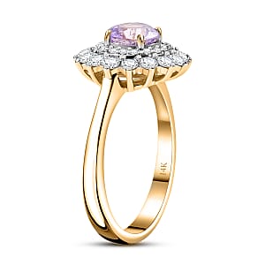 Certified & Appraised Luxoro AAA Madagascar Pink Sapphire and G-H I2 Diamond 1.79 ctw Floral Ring in 14K Yellow Gold (Size 7.0)