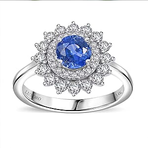 Certified & Appraised Luxoro AAA Blue Sapphire and Diamond G-H I2 1.86 ctw Floral Ring in 14K White Gold (Size  6.0)