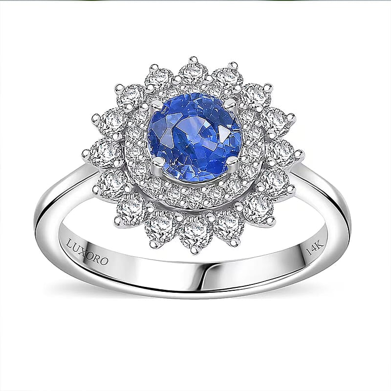 Certified & Appraised Luxoro AAA Blue Sapphire and Diamond G-H I2 1.86 ctw Floral Ring in 14K White Gold (Size  6.0)