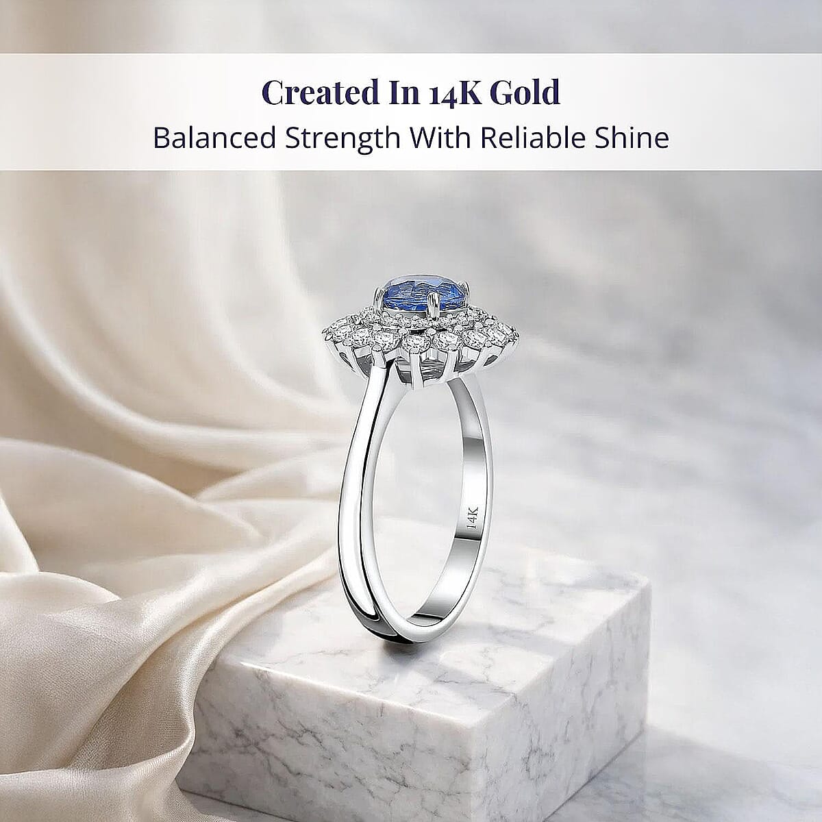 Certified & Appraised Luxoro AAA Blue Sapphire and Diamond G-H I2 1.86 ctw Floral Ring in 14K White Gold (Size  6.0) image number 2