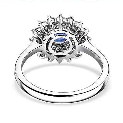 Certified & Appraised Luxoro AAA Blue Sapphire and Diamond G-H I2 1.86 ctw Floral Ring in 14K White Gold (Size  6.0)
