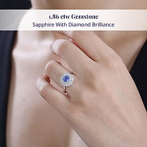 Certified & Appraised Luxoro AAA Blue Sapphire and G-H I2 Diamond 1.86 ctw Floral Ring in 14K White Gold (Size 7.0)