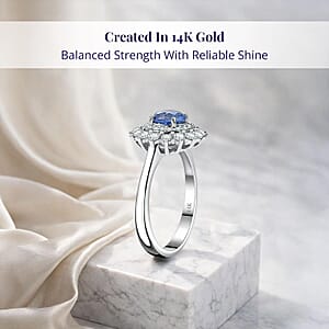 Certified & Appraised Luxoro AAA Blue Sapphire and G-H I2 Diamond 1.86 ctw Floral Ring in 14K White Gold (Size 7.0)