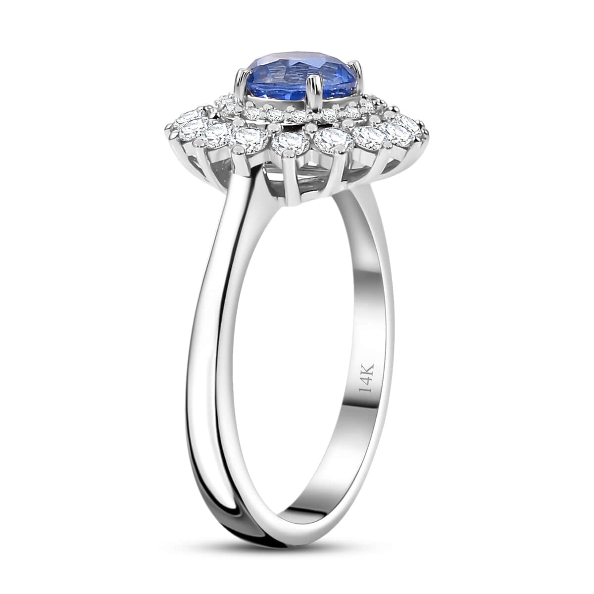 Certified & Appraised Luxoro AAA Blue Sapphire and G-H I2 Diamond 1.86 ctw Floral Ring in 14K White Gold (Size 7.0) image number 3