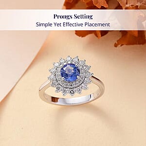 Certified & Appraised Luxoro AAA Blue Sapphire and G-H I2 Diamond 1.86 ctw Floral Ring in 14K White Gold (Size 7.0)