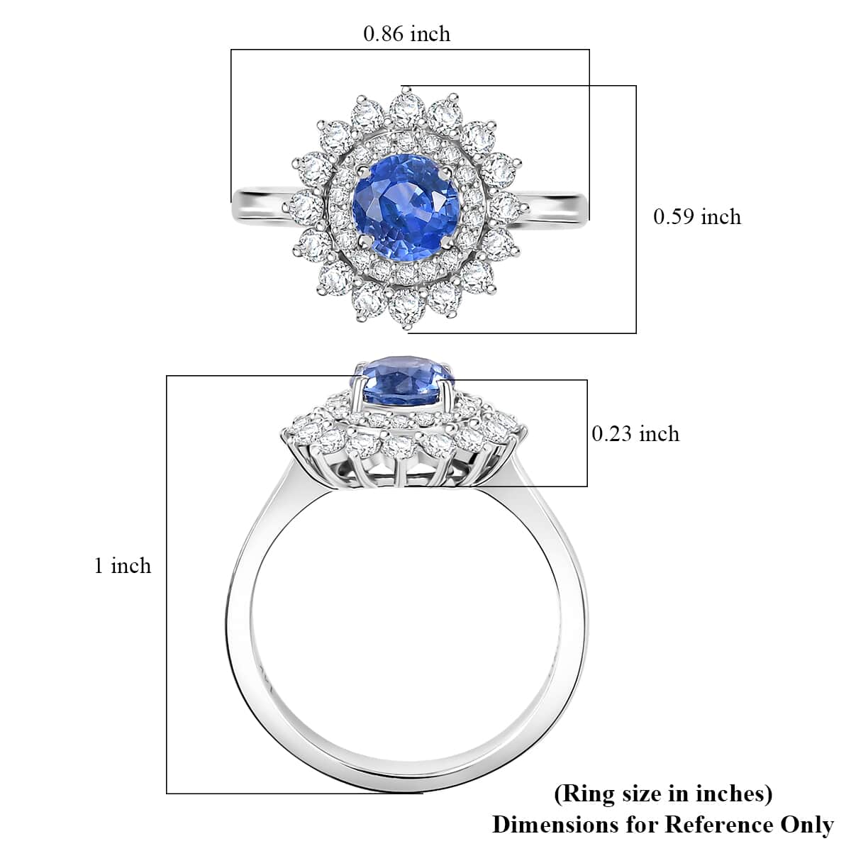 Certified & Appraised Luxoro AAA Blue Sapphire and G-H I2 Diamond 1.86 ctw Floral Ring in 14K White Gold (Size 7.0) image number 5