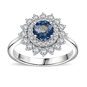 Certified & Appraised Luxoro AAA Blue Sapphire and Diamond G-H I2 1.80 ctw Floral Ring in 14K White Gold (Size  6.0)