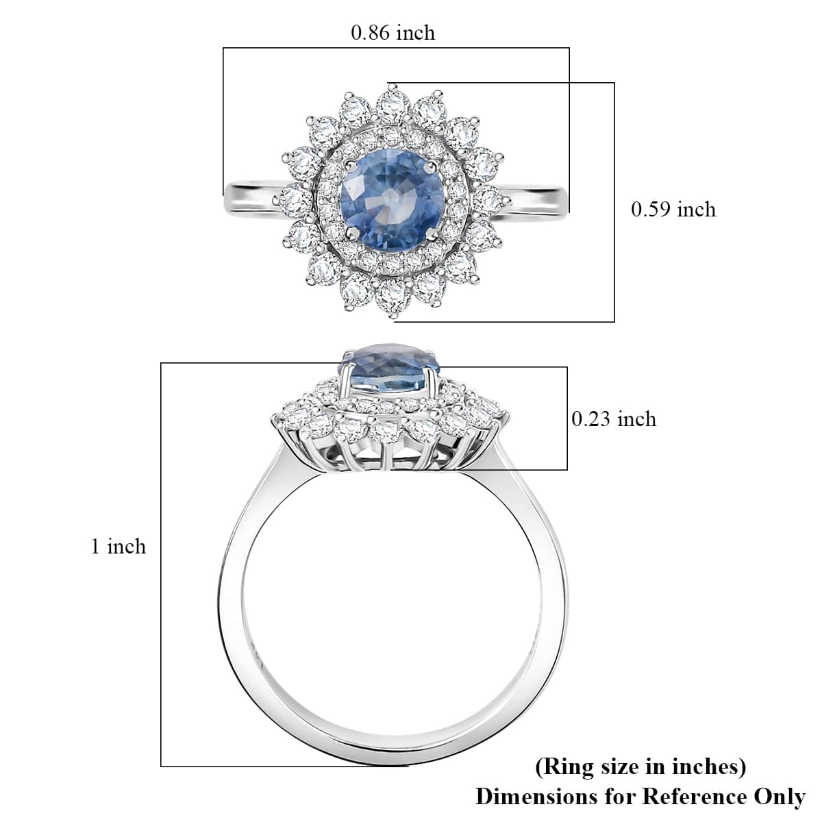 Certified & Appraised Luxoro AAA Blue Sapphire and G-H I2 Diamond 1.80 ctw Floral Ring in 14K White Gold (Size 7.0) image number 5