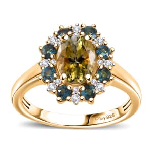 Premium Golden Tanzanite and Multi Gemstone 2.00 ctw Sunflower Ring in 18K Vermeil Yellow Gold Over Sterling Silver (Size 10.0)