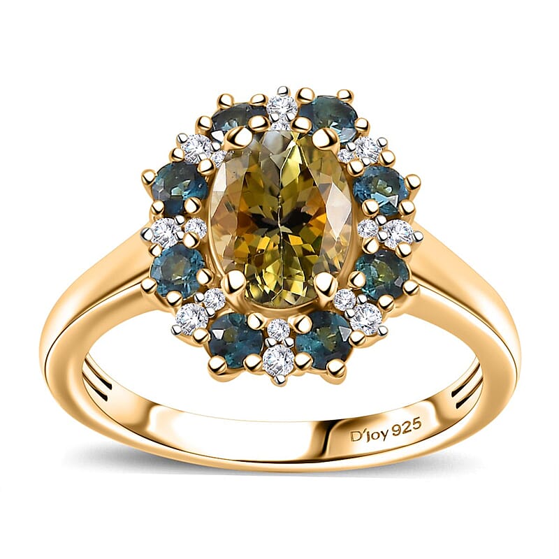 D'Joy Premium Golden Tanzanite and Multi Gemstone 2.00 ctw Sunflower Ring in 18K Vermeil Yellow Gold Over Sterling Silver (Size 10.0)