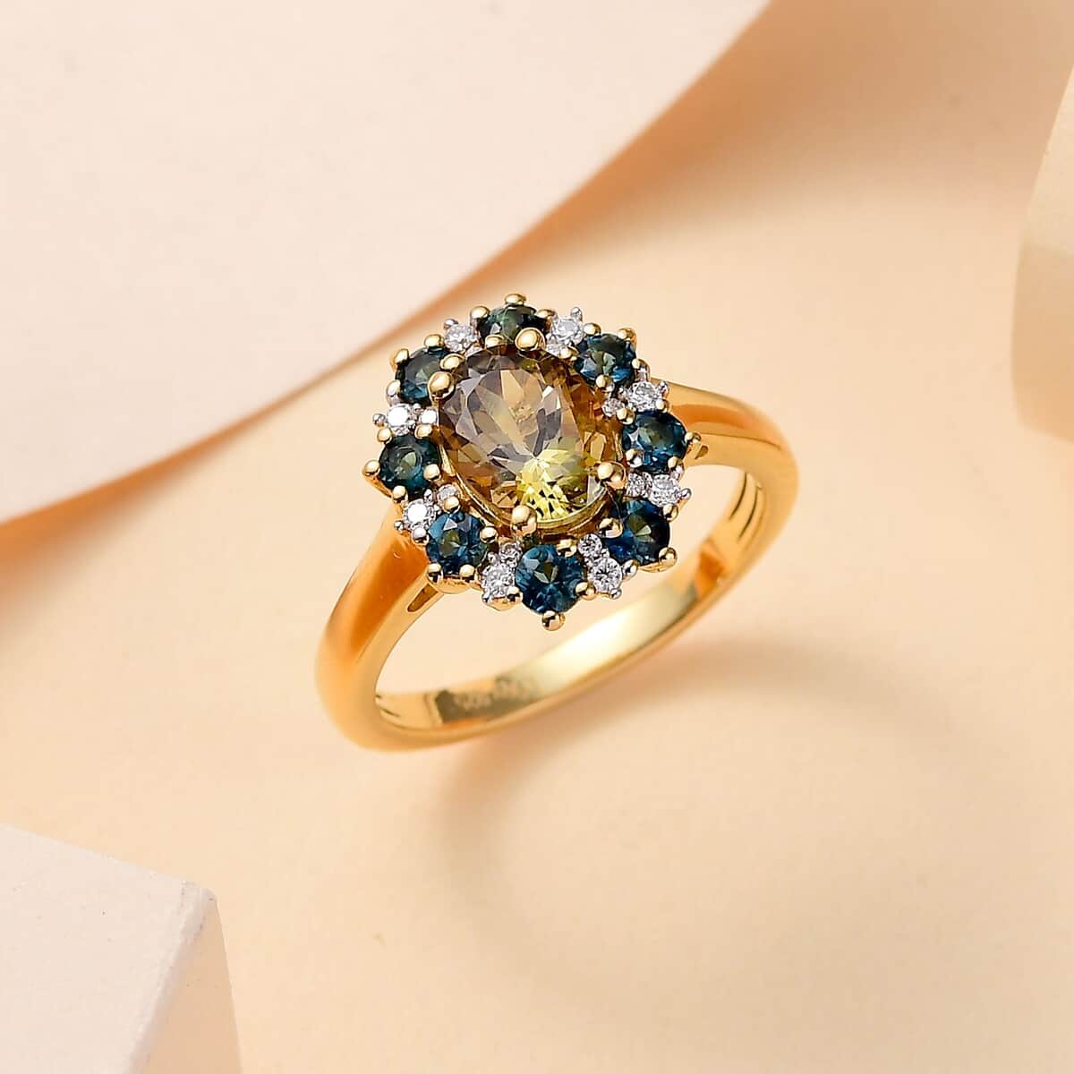 Premium Golden Tanzanite and Multi Gemstone 2.00 ctw Sunflower Ring in 18K Vermeil Yellow Gold Over Sterling Silver (Size 10.0) image number 1