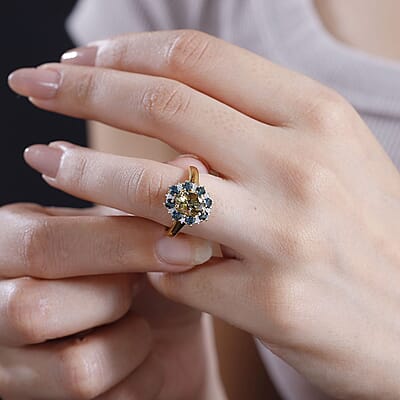D'Joy Premium Golden Tanzanite and Multi Gemstone 2.00 ctw Sunflower Ring in 18K Vermeil Yellow Gold Over Sterling Silver (Size 10.0)