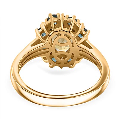 D'Joy Premium Golden Tanzanite and Multi Gemstone 2.00 ctw Sunflower Ring in 18K Vermeil Yellow Gold Over Sterling Silver (Size 10.0)