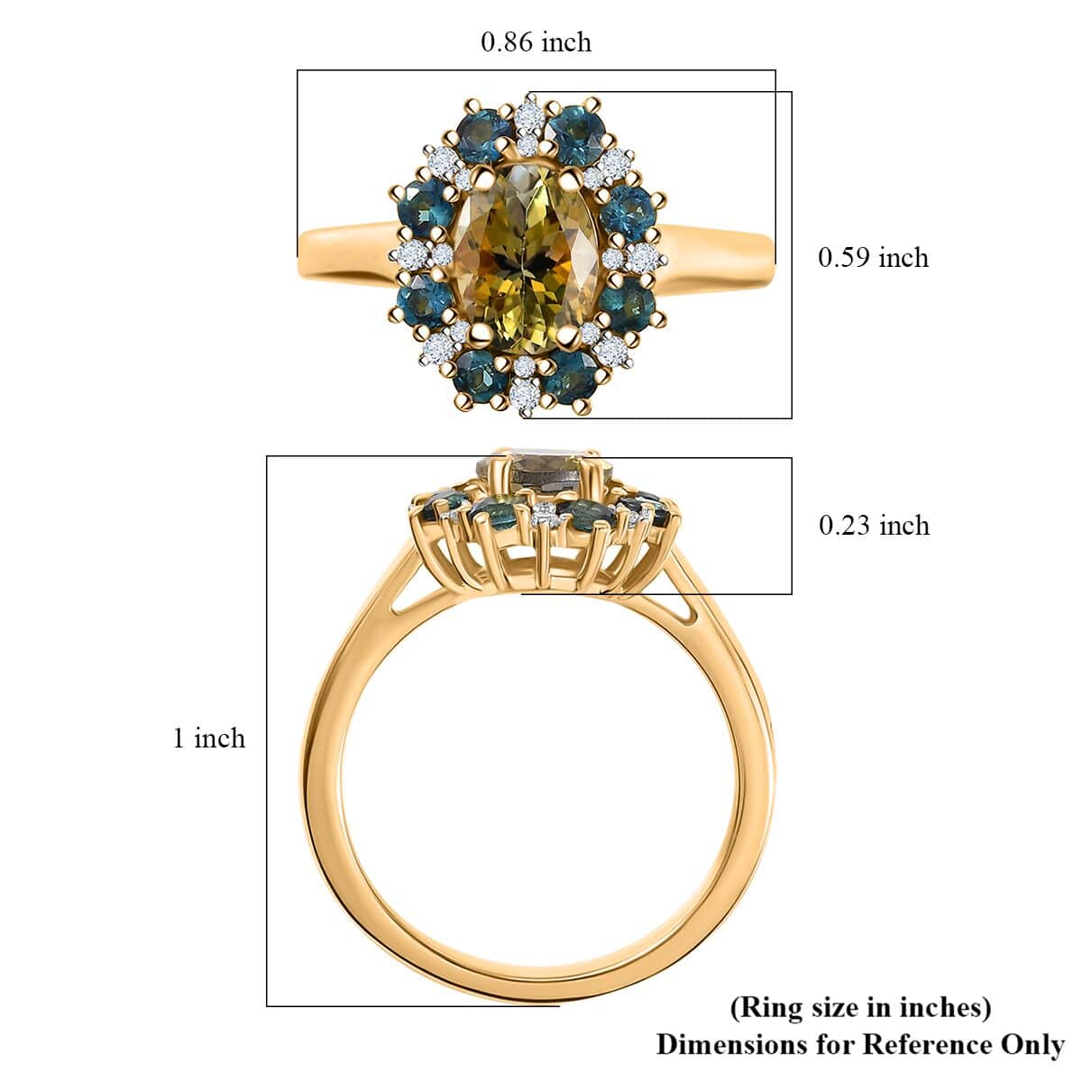 Premium Golden Tanzanite and Multi Gemstone 2.00 ctw Sunflower Ring in 18K Vermeil Yellow Gold Over Sterling Silver (Size 10.0) image number 5