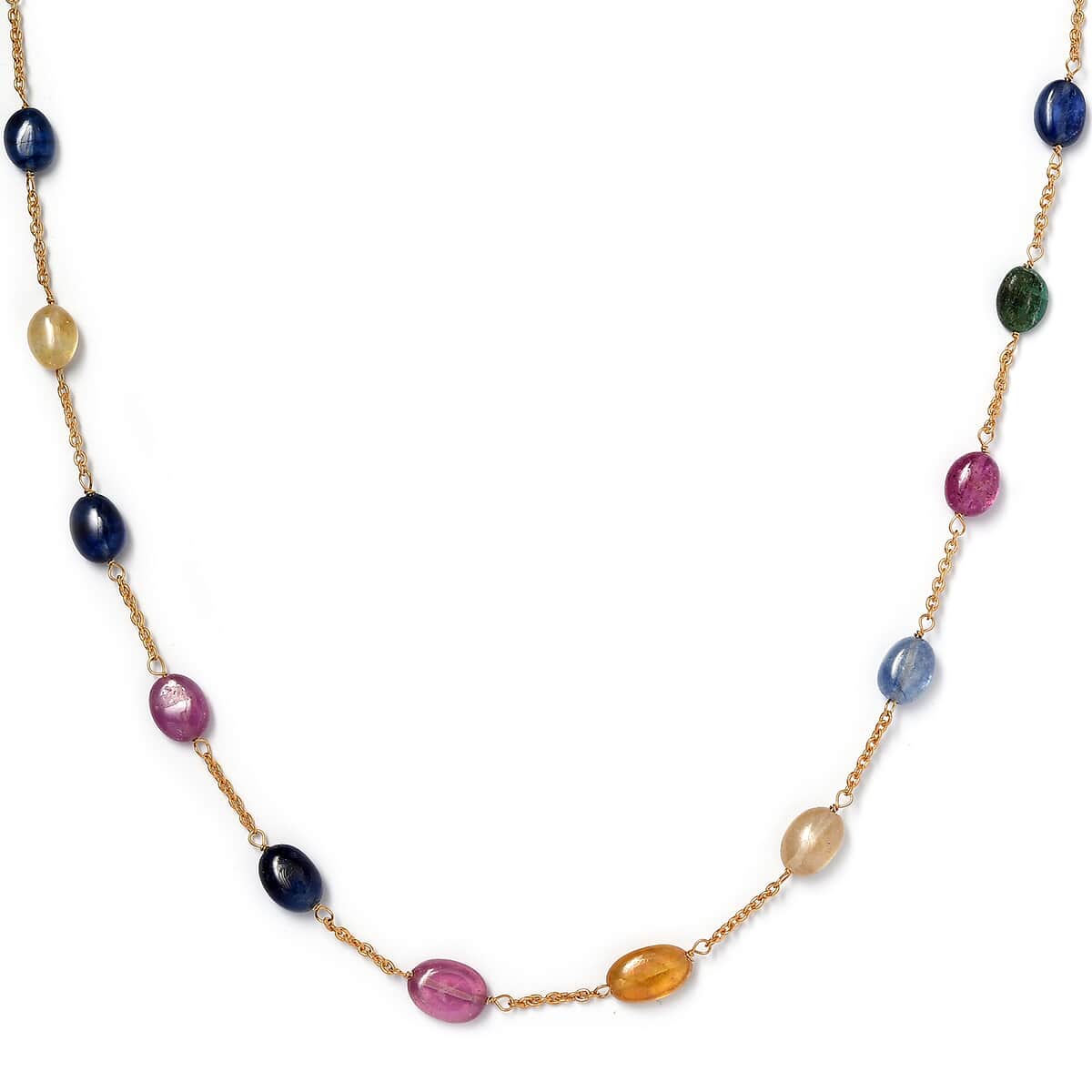 Multi Sapphire 45.00 ctw Necklace in 18K Vermeil Yellow Gold Over Sterling Silver 24 Inches image number 0