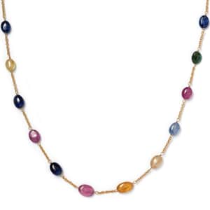 Multi Sapphire 45.00 ctw Necklace in 18K Vermeil Yellow Gold Over Sterling Silver 24 Inches