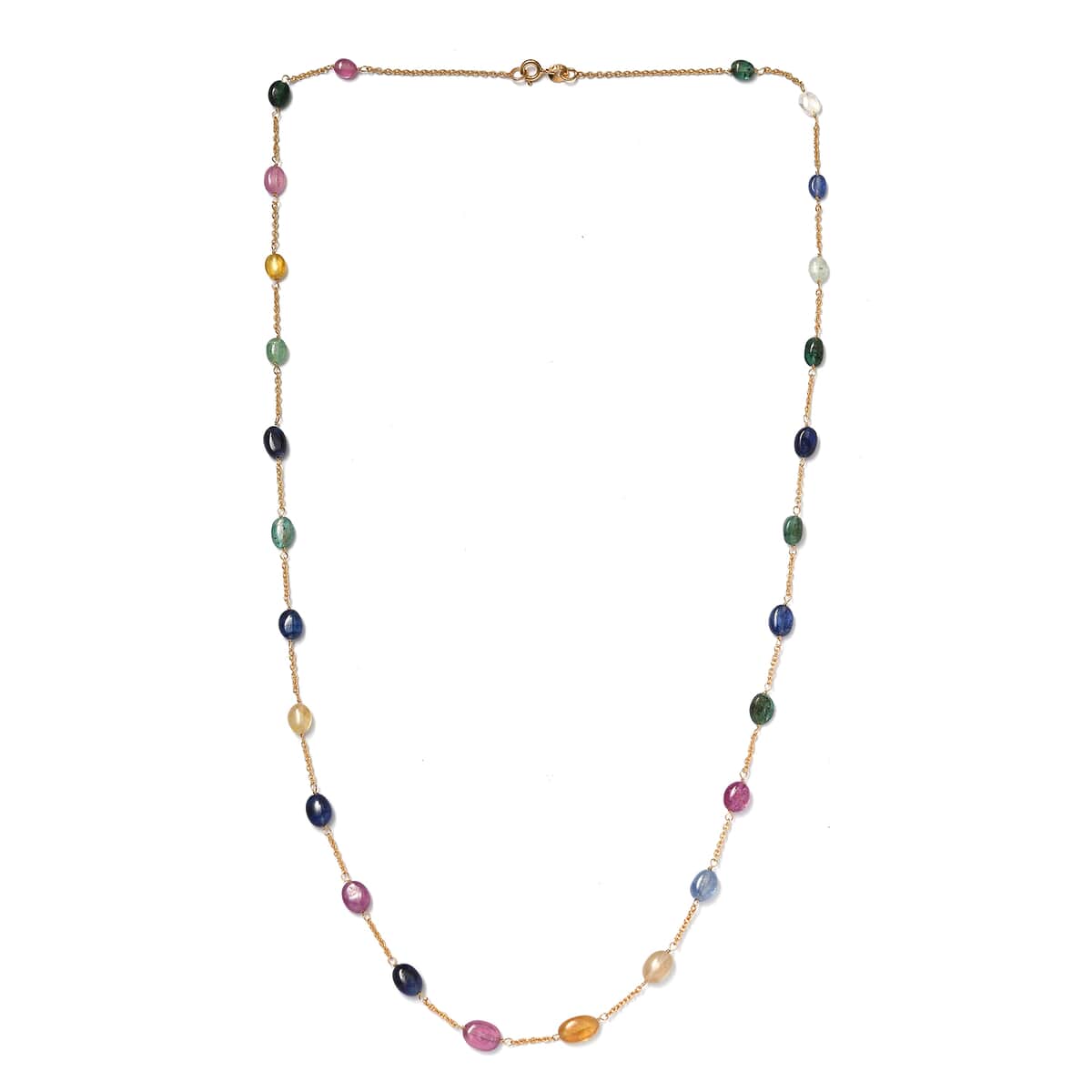 Multi Sapphire 45.00 ctw Necklace in 18K Vermeil Yellow Gold Over Sterling Silver 24 Inches image number 3