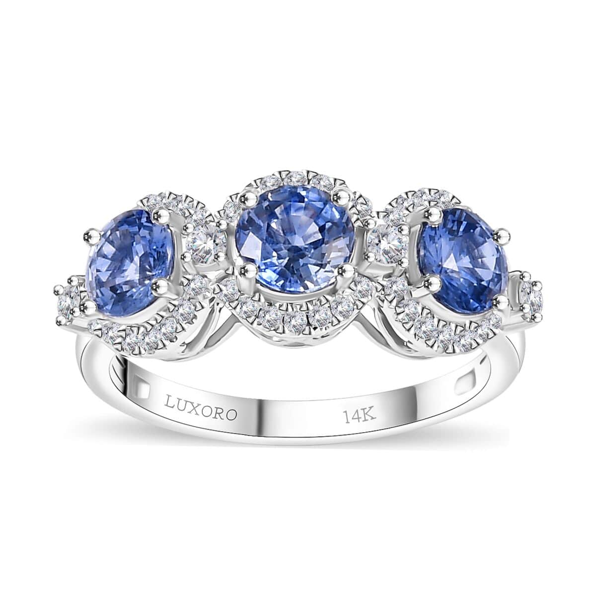 Certified & Appraised AAA Ceylon Blue Sapphire and G-H I2 Diamond 2.88 ctw Triple Halo Ring in 14K White Gold (Size 7.0) 4.37 Grams image number 0