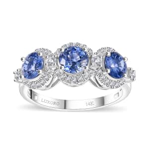 Certified & Appraised AAA Ceylon Blue Sapphire and G-H I2 Diamond 2.88 ctw Triple Halo Ring in 14K White Gold (Size 7.0) 4.37 Grams