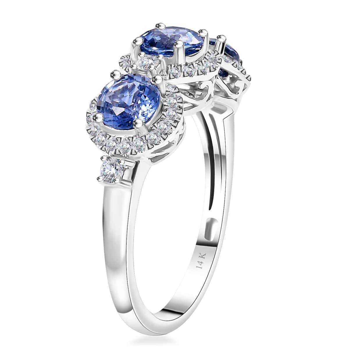 Certified & Appraised AAA Ceylon Blue Sapphire and G-H I2 Diamond 2.88 ctw Triple Halo Ring in 14K White Gold (Size 7.0) 4.37 Grams image number 3