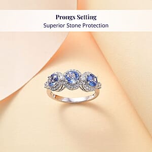 Certified & Appraised Luxoro AAA Ceylon Blue Sapphire and G-H I2 Diamond 2.88 ctw Triple Halo Ring in 14K White Gold (Size 7.0) 4.37 Grams