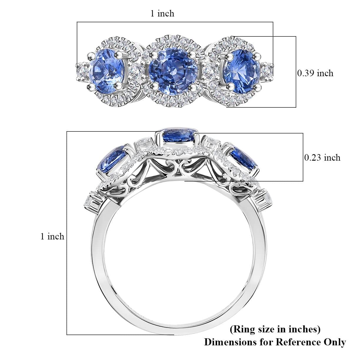 Certified & Appraised AAA Ceylon Blue Sapphire and G-H I2 Diamond 2.88 ctw Triple Halo Ring in 14K White Gold (Size 7.0) 4.37 Grams image number 5