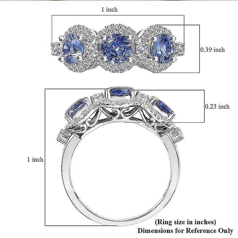 Certified & Appraised Luxoro AAA Ceylon Blue Sapphire and Diamond G-H I2 2.88 ctw Triple Halo Ring in 14K White Gold (Size  7.0)  4.37 Grams