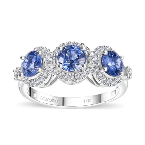 Certified & Appraised Luxoro AAA Ceylon Blue Sapphire and G-H I2 Diamond 2.88 ctw Triple Halo Ring in 14K White Gold (Size 8.0) 4.37 Grams